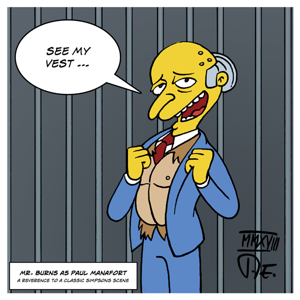 Paul Manafort Mr. Burns Simpsons Straußenleder See my vest Hommage Homage Reverenz Reverence