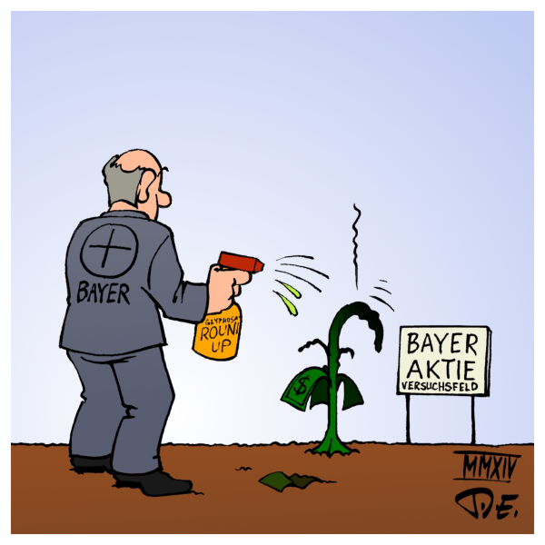 Bayer Monsanto Glyphosat Roundup Krebs Krebserkrankung Gift Krankheiten Pestizide USA Gerichtsurteil Fusion EU Deutschland Europäische Union CDU Christian Schmidt Aktie Börse